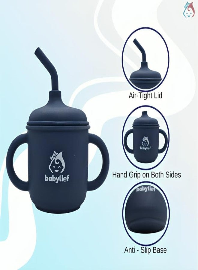 Babylief™ Silicone Sippy Cup with Double Handles, and Contains 150ml (Navy Blue) - Image 3