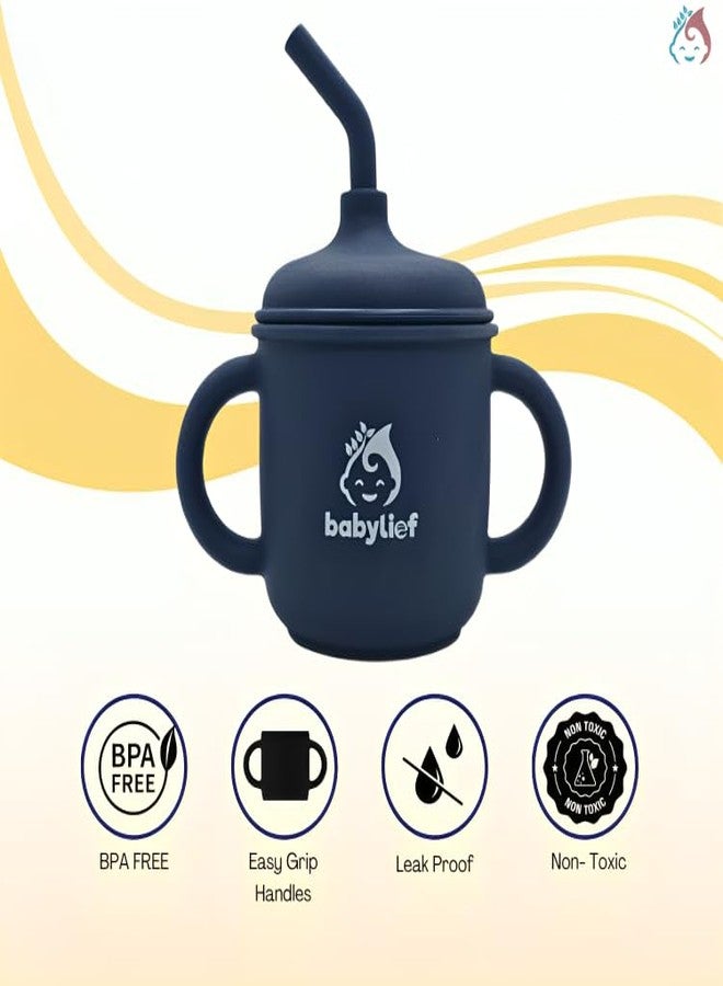 Babylief™ Silicone Sippy Cup with Double Handles, and Contains 150ml (Navy Blue) - Image 5