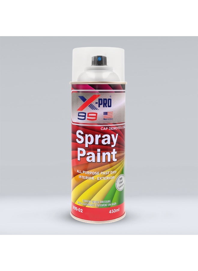 Xpro X-PRO 99 Clear lacquer spray Spray Paint 450ml – Quick Dry, High Gloss, All-Purpose Interior & Exterior Use for Wood, Metal, Canvas, Automotive Touch-Up & DIY Projects X99-02 - Image 1