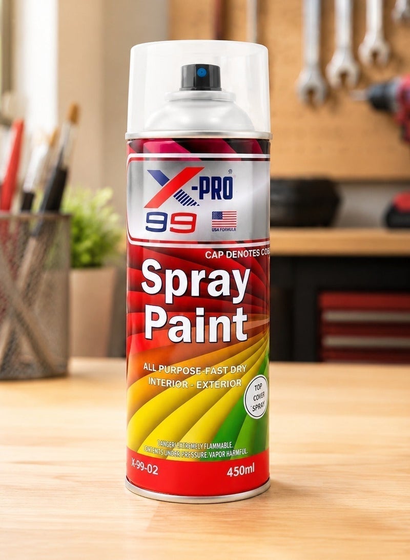 Xpro X-PRO 99 Spray Paint 450ml All Purpose Aerosol Paint Can Fast Dry Multi Surface Interior Exterior Use Metal Wood Plastic Rust Protection UV Resistant Clear Gloss Finish Durable Coating DIY Home Automotive Industrial X99-02 (Clear lacquer spray Spray Paint). - Image 1