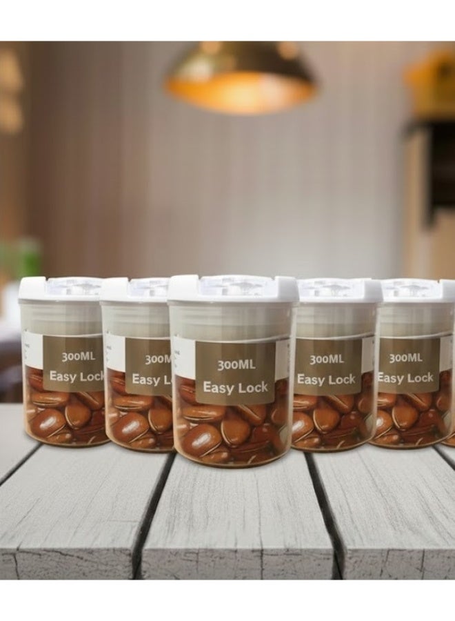 Easy Lock 5-pack legume storage containers – Premium clear acrylic, 300ml capacity each, airtight, moisture-proof lid for grains, nuts, and spices – Practical and stylish organization for your kitchen - Image 1
