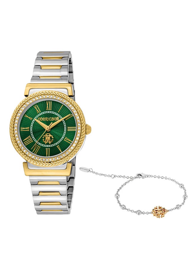 roberto cavalli ساعة يد نسائية أنالوج من الفولاذ المقاوم للصدأ RC5L039M1095 SET - 25.5 مم  - Image 1