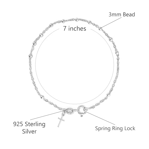 Savlano 925 Sterling Silver Italian Rosary Solid Bead Chain Cross Pendant 7 Inches Bracelet Comes With Gift Box for Women Made in Italy 75 3mm - Image 3