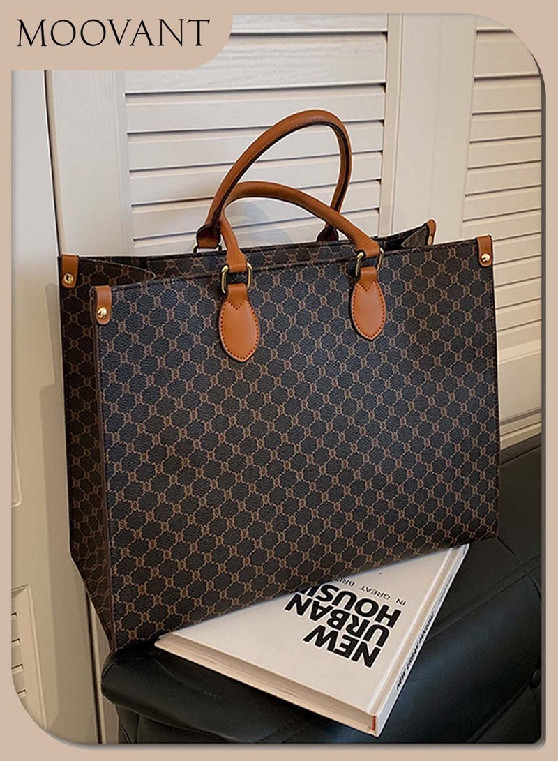 Moovant حقيبة كتف جلدية PU مطبوعة على الموضة بتصميم ريترو حقيبة يد كبيرة الحجم للنساء - Image 1