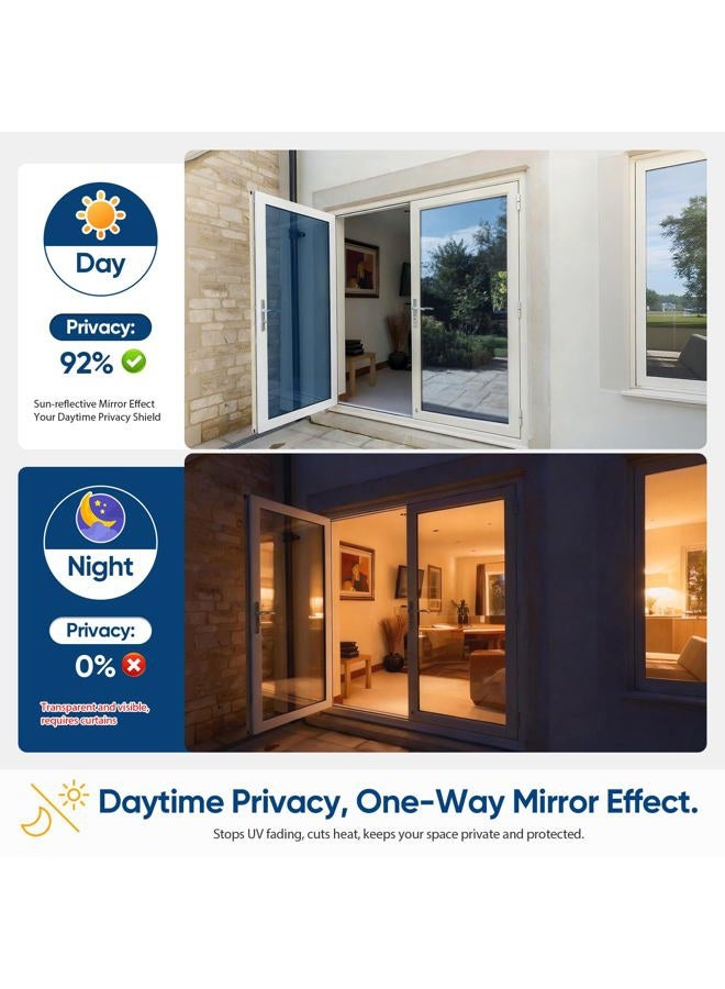SunBaby Window Tint for Home: UV & Heat Blocking One Way Privacy Film, Daytime See Out Not in Reflective Mirror Film, No Adhesive Static Cling for Glass Doors, Includes 3 Tools, Blue, 17.5"x78.7" - Image 5
