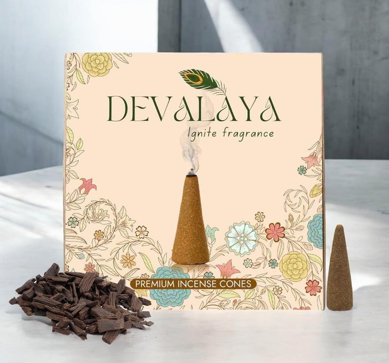 Devalaya Royal Bakhoor Dhoop Cones (20 Cones, Pack of 1), Dry Incense Dhoop, Dhoop Batti for Pooja, 100% Charcoal-Free, 25-Minute Burn Time, Eco-Friendly, 3.5 CM Length - Image 1