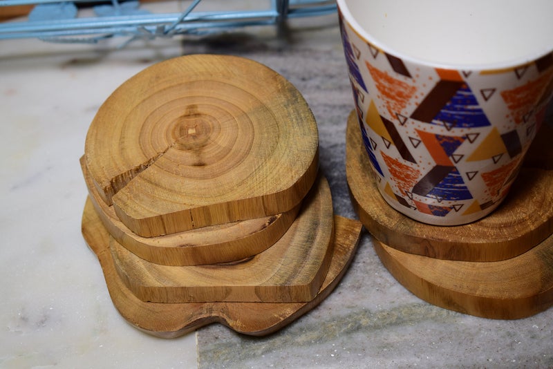 Hashcart Beech Wood Round Shaped Coasters For Coffee Table/Engagement Party Coasters (Set Of 6) - Image 2