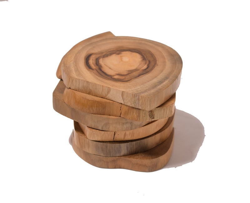 Hashcart Beech Wood Round Shaped Coasters For Coffee Table/Engagement Party Coasters (Set Of 6) - Image 3