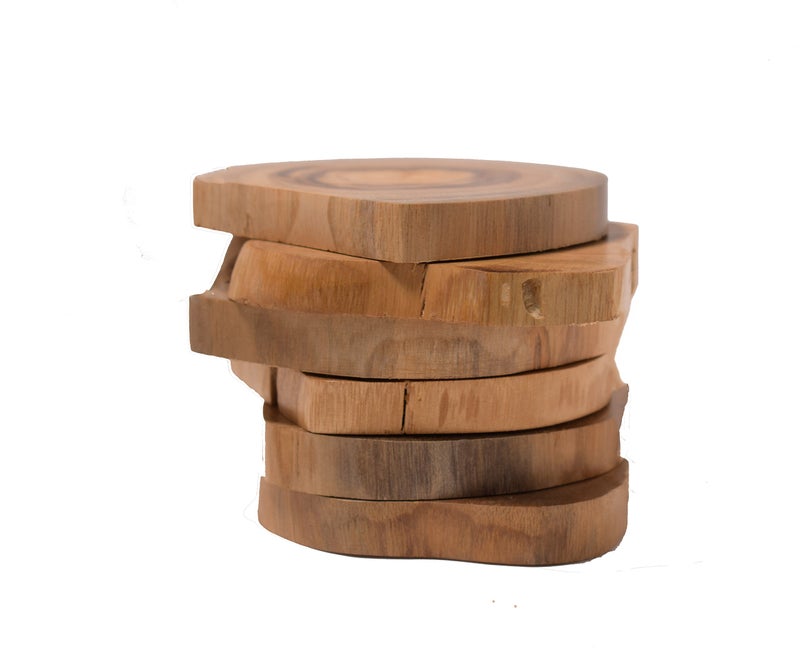 Hashcart Beech Wood Round Shaped Coasters For Coffee Table/Engagement Party Coasters (Set Of 6) - Image 1