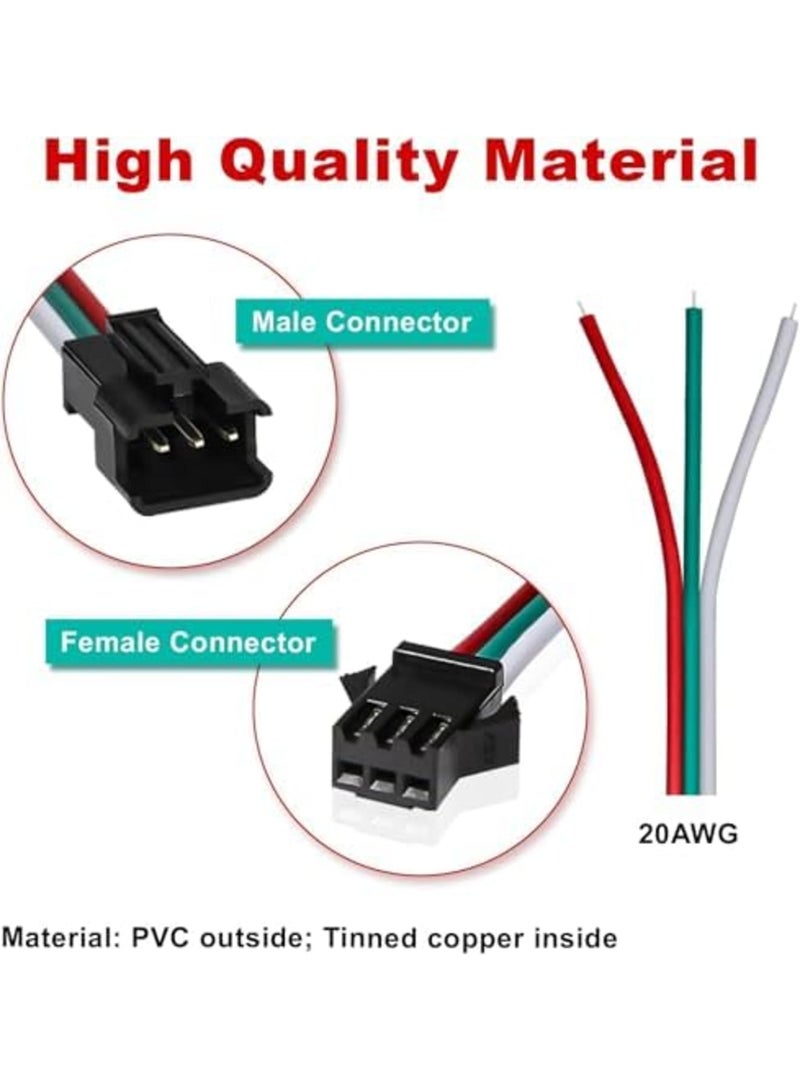 SYOSI JST SM 3 Pin Connectors with 15cm 20AWG Wire, Female/Male LED Connector for WS2812B WS2811 WS2812 WS2814 SK6812 CCT LED Strip Lights (20 Pcs，Black) - Image 2