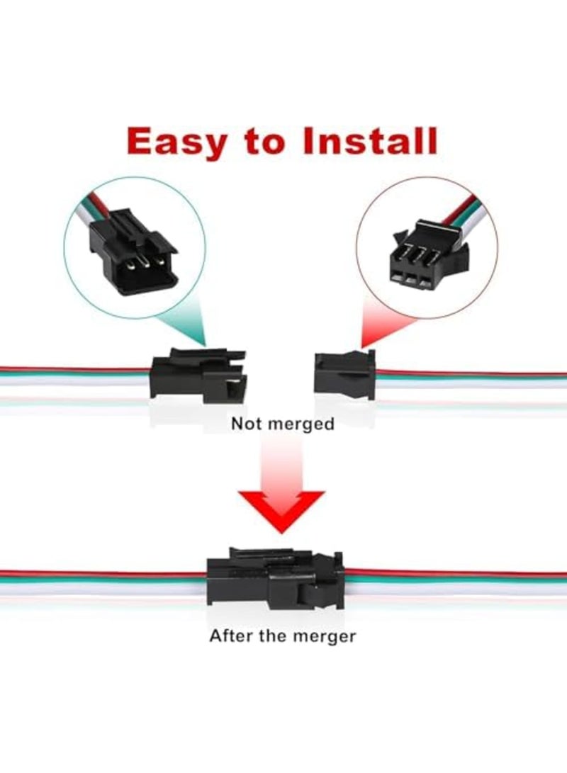 SYOSI JST SM 3 Pin Connectors with 15cm 20AWG Wire, Female/Male LED Connector for WS2812B WS2811 WS2812 WS2814 SK6812 CCT LED Strip Lights (20 Pcs，Black) - Image 4