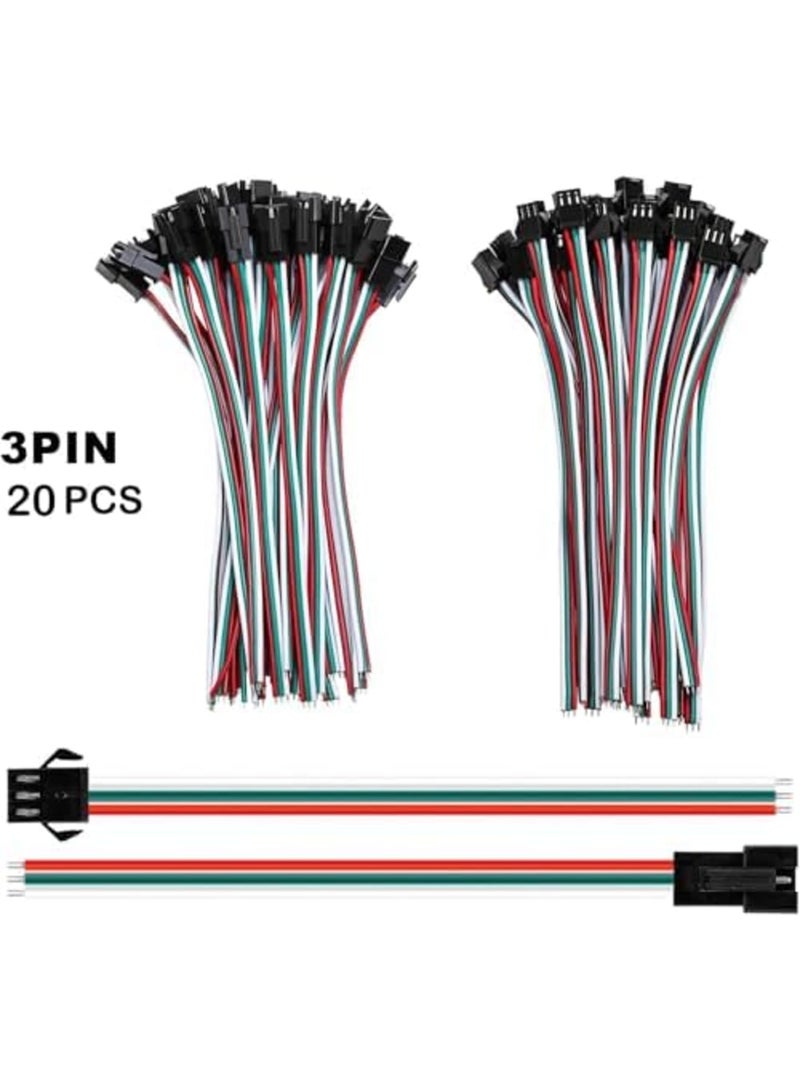 SYOSI JST SM 3 Pin Connectors with 15cm 20AWG Wire, Female/Male LED Connector for WS2812B WS2811 WS2812 WS2814 SK6812 CCT LED Strip Lights (20 Pcs，Black) - Image 5