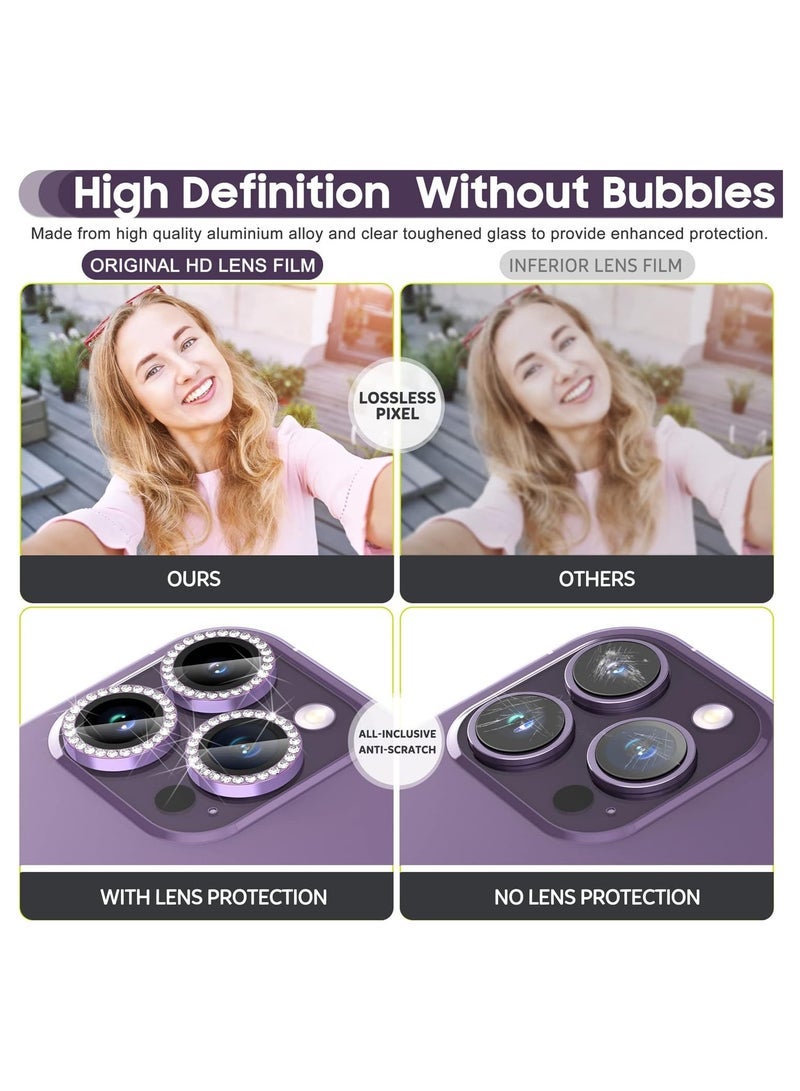 ELTERAZONE for iPhone 14 Pro 6.1 inch /14 Pro Max 6.7 inch Camera Lens Protector, Set with Diamonds Bling Camera Cover Tempered Glass for iPhone 14 Pro Max /14 Pro [Perfectly Fit] - Diamond Purple - Image 5