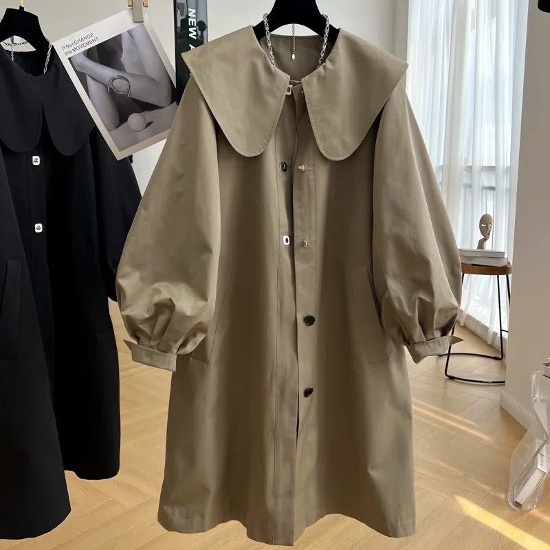 Khaki Mid-Length Petite Coat Spring 2024 Doll Collar Khakharib