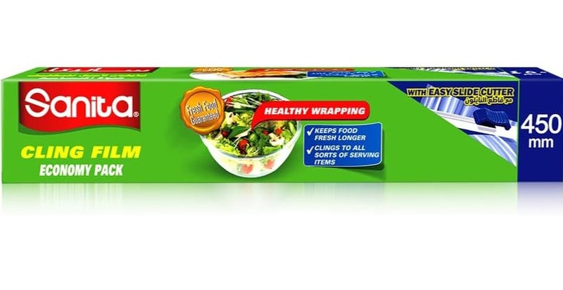 سانيتا نايلون تغليف لاصق لحفظ الأطعمة عالي الجودة، عبوة اقتصادية، مع قاطع النايلون، 450مم* 200متر - Image 1