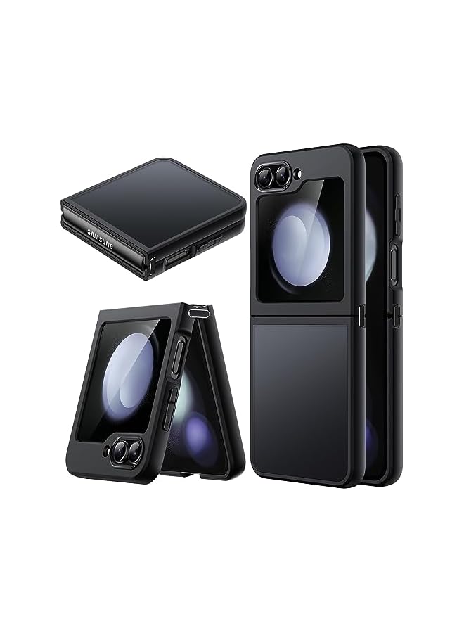 JETech Matte Case for Samsung Galaxy Z Flip 5 2023, Translucent Frosted PC Back with Shock-Absorbing TPU Frame Protective Phone Cover (Black) - Image 1