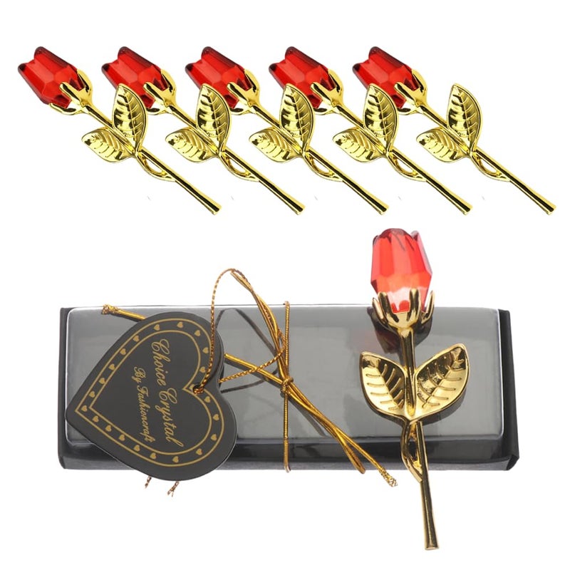 beyonday 5pcs Mini Glass Rose Flower with Box, Romantic Crystal Rose Gift for Wedding Souvenirs Anniversary Birthday New Year, Ideas for Mom Wife Sister Girlfriends Grandma (Gold-Wine Red) - Image 1