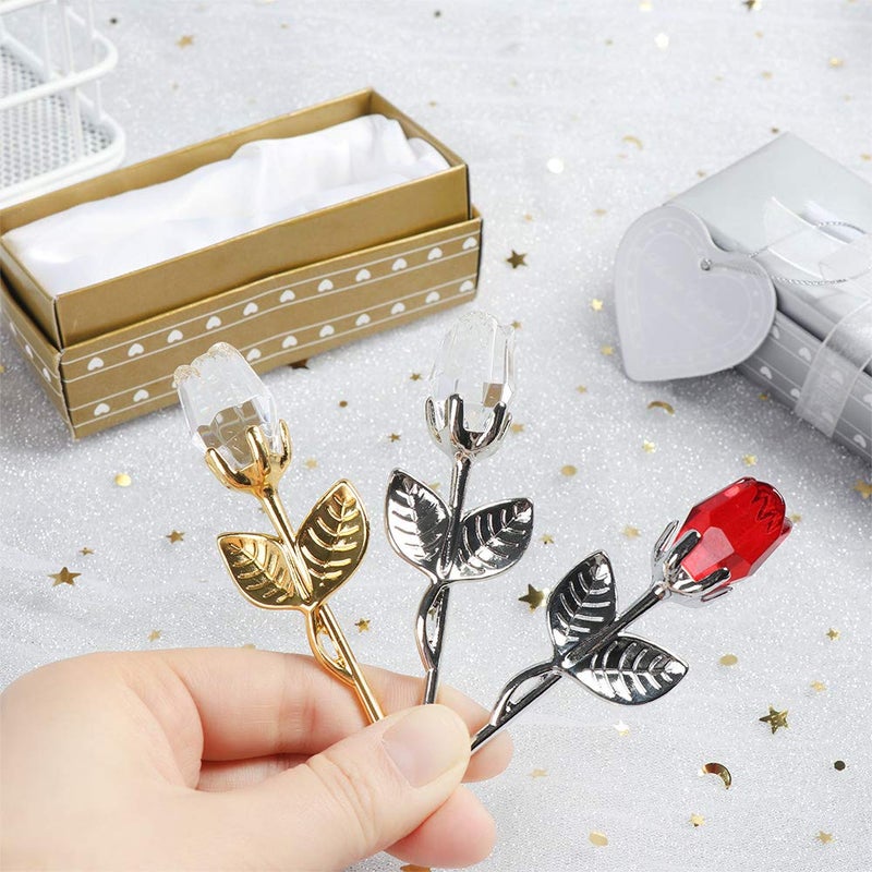 beyonday 5pcs Mini Glass Rose Flower with Box, Romantic Crystal Rose Gift for Wedding Souvenirs Anniversary Birthday New Year, Ideas for Mom Wife Sister Girlfriends Grandma (Gold-Wine Red) - Image 3