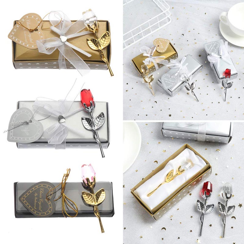 beyonday 5pcs Mini Glass Rose Flower with Box, Romantic Crystal Rose Gift for Wedding Souvenirs Anniversary Birthday New Year, Ideas for Mom Wife Sister Girlfriends Grandma (Gold-Wine Red) - Image 4