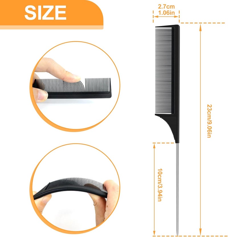 Sularpek Carbon Fibre Tail Comb - 3 Piece Set, Anti Static, Heat Resistant, Fine Tooth & Teasing Comb for Women & Men, Black - Image 2