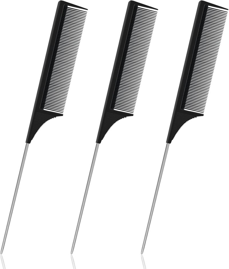 Sularpek Carbon Fibre Tail Comb - 3 Piece Set, Anti Static, Heat Resistant, Fine Tooth & Teasing Comb for Women & Men, Black - Image 1