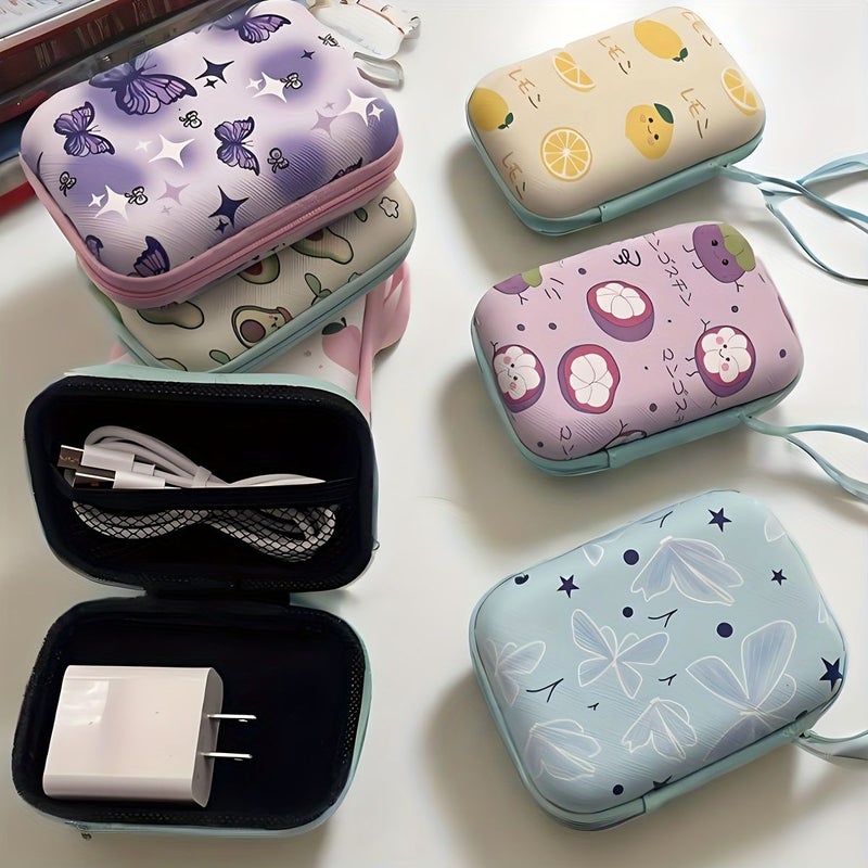 Multifunctional Digital Storage Box For Earphone Charger Data Cable Colorful Butterfly Hard Shell Protective Case Small Portable Essential For Going Out Square Wireless Earphone Protective Box Easy To Take Safe Protection - Image 3