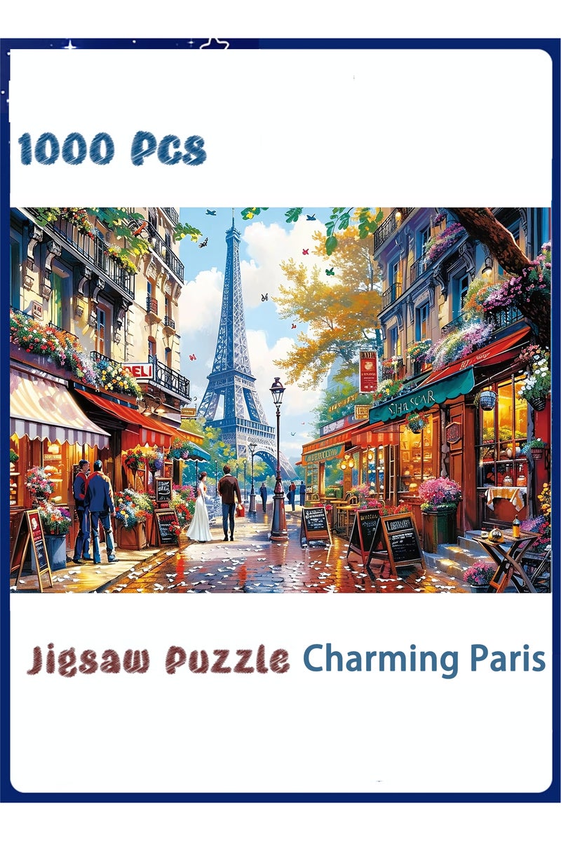 1000-Piece Jigsaw Puzzle, Charming Paris Scene Jigsaw Puzzle, DIY Toys for Creative Gift Home Decor, Challenging Mini Jigsaw Puzzle with Micro Pieces, Educational and Decompression Activity  for Adults & Teens - Image 1