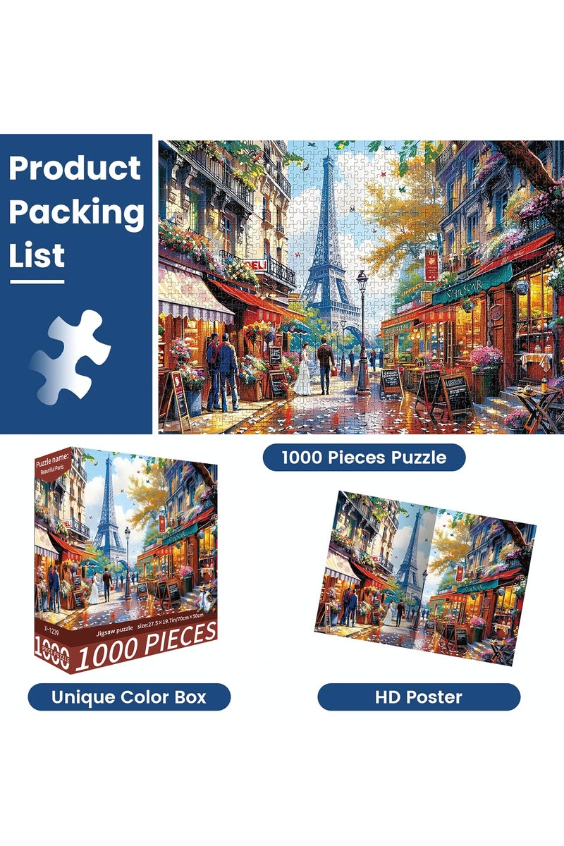 1000-Piece Jigsaw Puzzle, Charming Paris Scene Jigsaw Puzzle, DIY Toys for Creative Gift Home Decor, Challenging Mini Jigsaw Puzzle with Micro Pieces, Educational and Decompression Activity  for Adults & Teens - Image 4