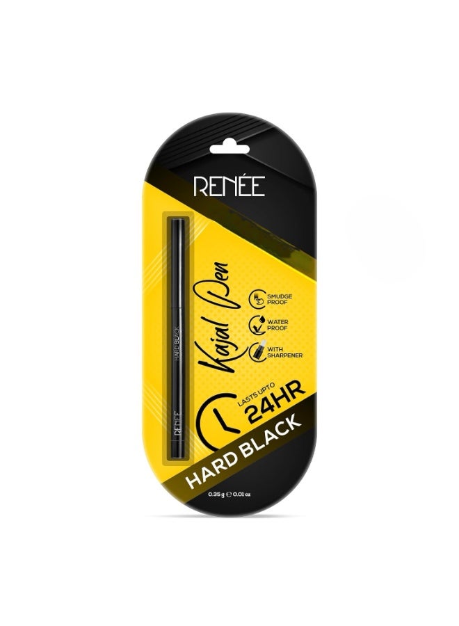 RENEE Hard Black Kajal Pen with Sharpener | 24 Hrs Stay | Long Lasting | Super Black Kajal Pencil | Matte Finish & Rich Color Payoff | Smudge & Water Proof | One Swipe Application Formula | 0.35gm - Image 1