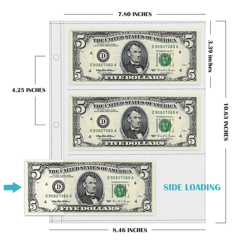 tutata Currency Sleeves,50Pcs Page Protectors for 3 Ring Binder, 3-Pocket Banknote Sleeves, 8.5 x 11, Dollar Bill Holder for Collectors, Paper Sleeves for Currency Holder, Banknotes Album, Money Binder - Image 2