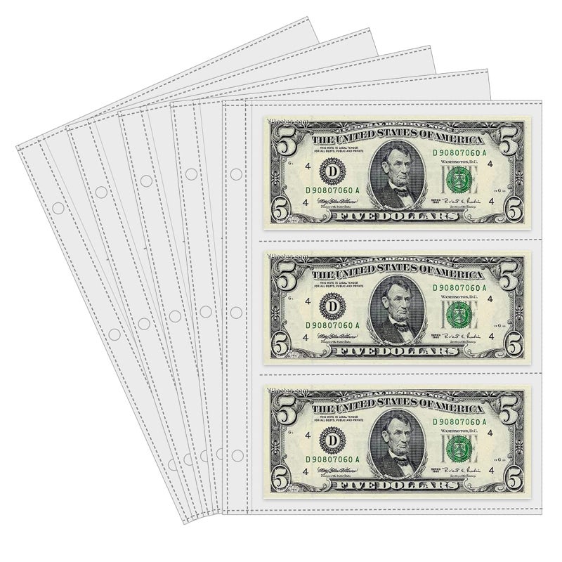 tutata Currency Sleeves,50Pcs Page Protectors for 3 Ring Binder, 3-Pocket Banknote Sleeves, 8.5 x 11, Dollar Bill Holder for Collectors, Paper Sleeves for Currency Holder, Banknotes Album, Money Binder - Image 1