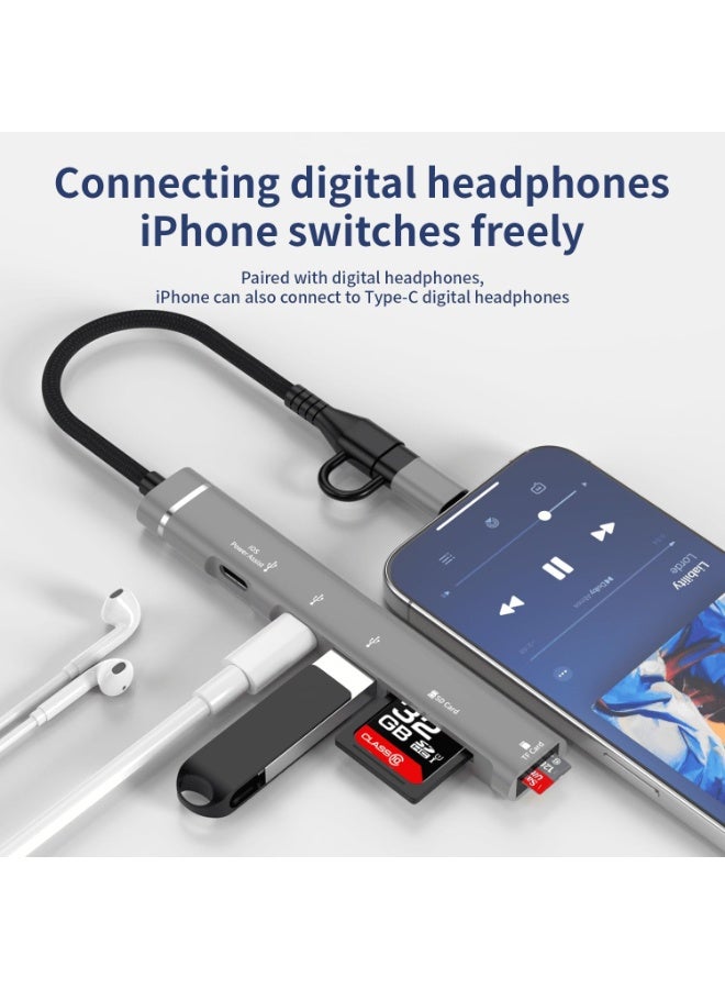 USB C/Lightning Hub, 5-in-1 MultiPort Adapter Dock with 2 x USB-C, 1 x USB A, SD/TF Card Reader Slot USB Splitter Compatible with iPhone/iPad Pro,PC,MacBook Air/Pro,Laptop,PS5/PS4 More Type C Devices - Image 3
