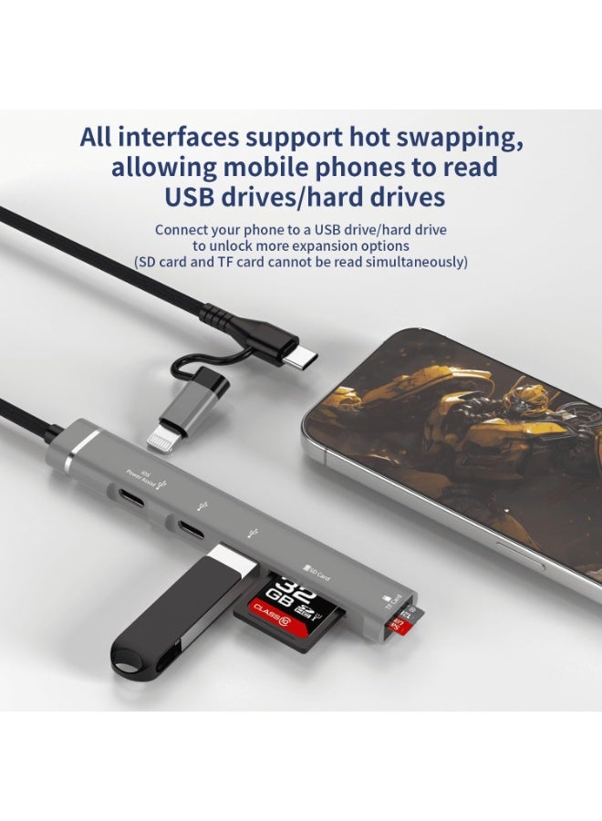 USB C/Lightning Hub, 5-in-1 MultiPort Adapter Dock with 2 x USB-C, 1 x USB A, SD/TF Card Reader Slot USB Splitter Compatible with iPhone/iPad Pro,PC,MacBook Air/Pro,Laptop,PS5/PS4 More Type C Devices - Image 2