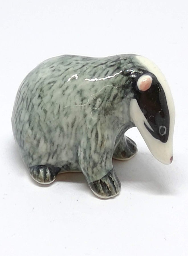 ZOOCRAFT Tiny Ceramic Badger Figurine Craft Miniature Collectible Porcelain Animal Zoo - Image 1
