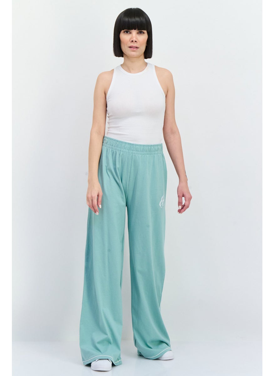 Juicy Couture Women Regular Fit Wide Leg Brand Logo Palazo  Pants, Sage Green  - Image 4