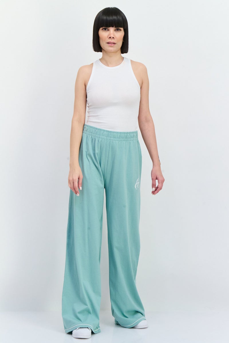Juicy Couture Women Regular Fit Wide Leg Brand Logo Palazo  Pants, Sage Green - Image 4
