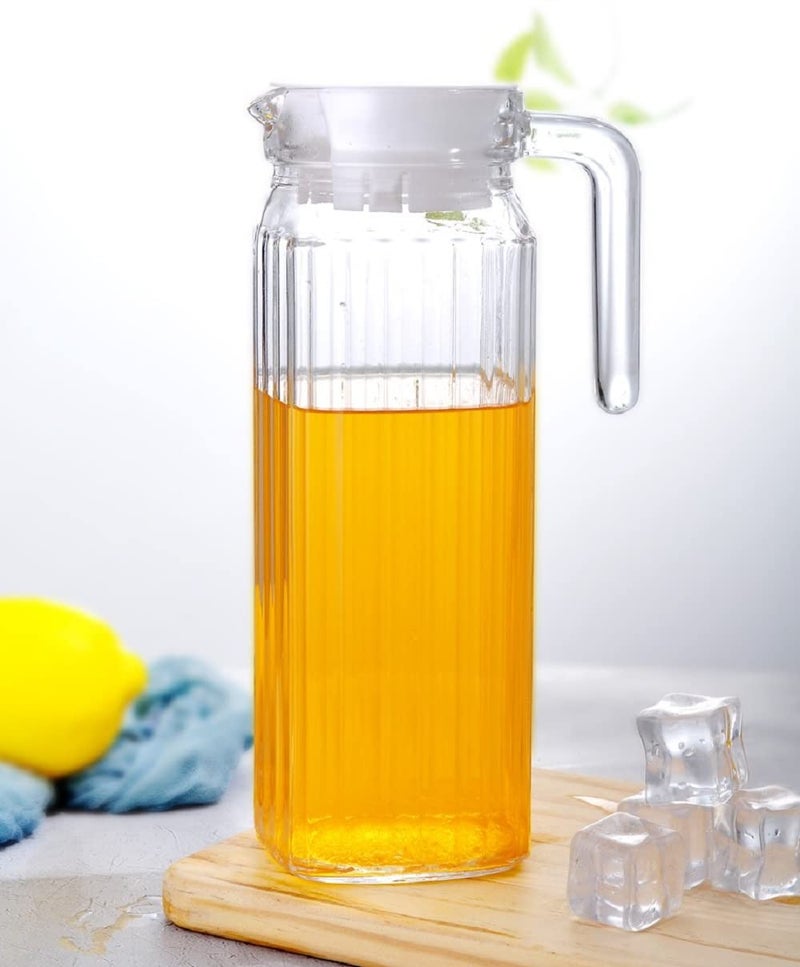 FINSTER Glass Italian Premium Water and Juice Pitcher Combo - 1.1 Liter (Set of 2), Transparent, Hot Cold Water Pitcher with Lid Juice Jug, Iced Tea, Milk and Juice Beverage Carafe, Lemon Jug. - Image 5
