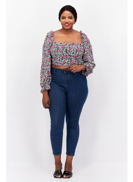 In the style Women Square Neck Long Sleeves Printed Top, Pink Combo  - Image 3