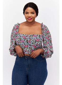 In the style Women Square Neck Long Sleeves Printed Top, Pink Combo  - Image 1