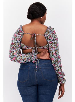 In the style Women Square Neck Long Sleeves Printed Top, Pink Combo  - Image 4