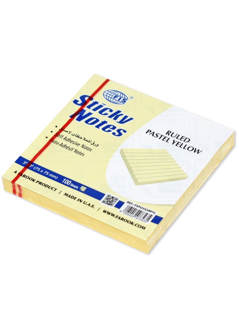 FIS Sticky Note Pad, 3X3 inches, Pack of 12, Ruled Pastel Yellow -FSPO3X3RPYL - Image 2
