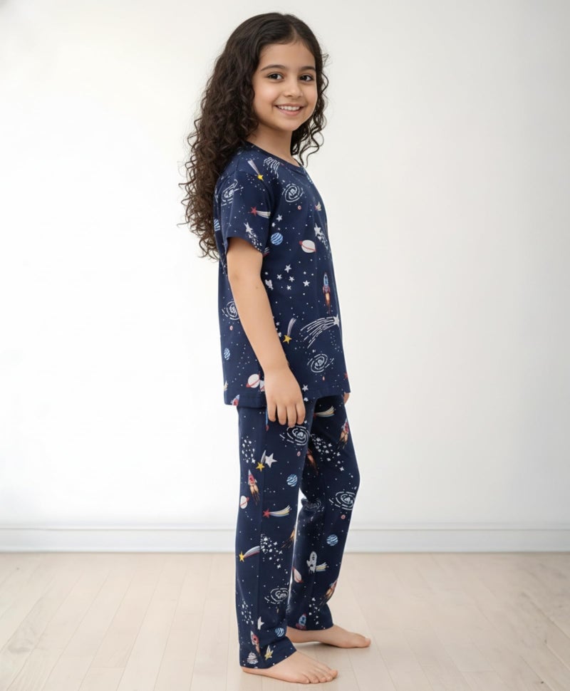 ANTHRILO Summer Solar Dreams Girls Short Sleeve Pyjama Set - Navy - Image 4