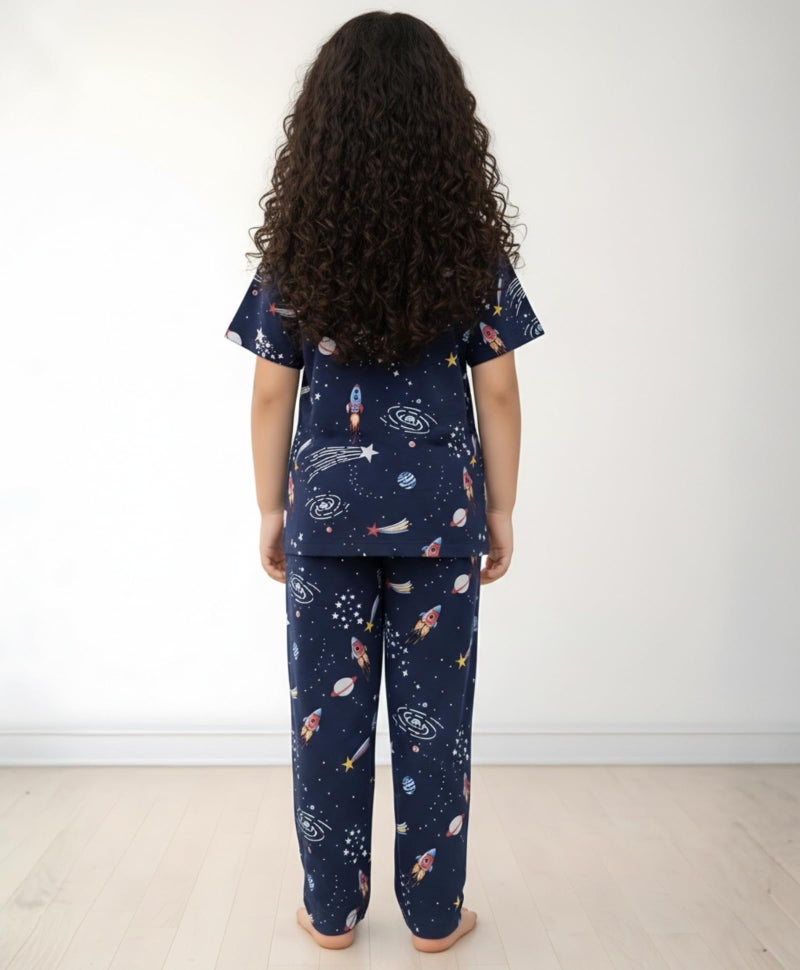 ANTHRILO Summer Solar Dreams Girls Short Sleeve Pyjama Set - Navy - Image 3