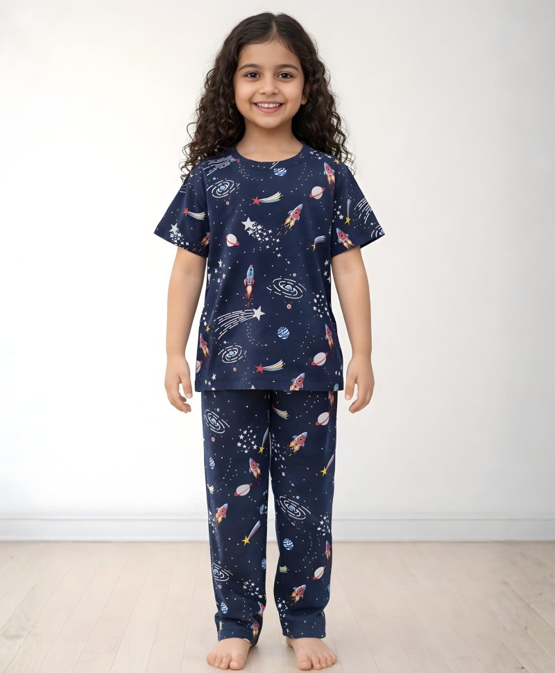 ANTHRILO Summer Solar Dreams Girls Short Sleeve Pyjama Set - Navy - Image 2