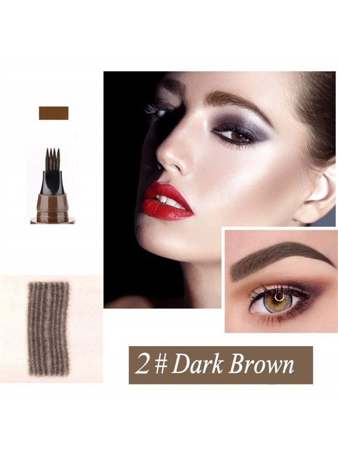 QUEMISS Microblading Eyebrow Pen, Eyebrow Pen 4 Points Eyebrow Pencil, Creates Lasting MakeUp Professional Natural Looking Eyebrows, Cover Sparse Areas, Daily Waterproof Eyebrow with Gift (02#Dark Brown)
