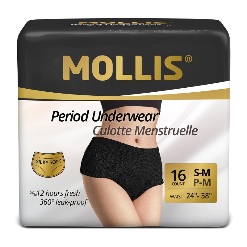 MOLLIS Disposable Period Underwear for Women, Postpartum Panties, Maternity Knickers Heavy Flow Leak Proof, Black, Small/Medium, 16 Count - Image 1