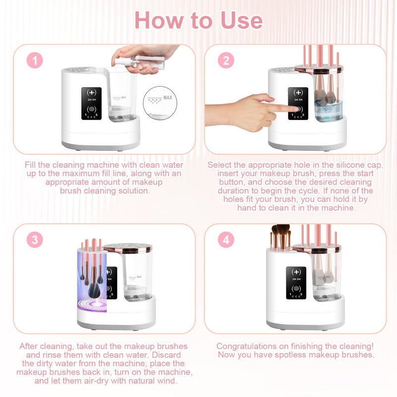 CAPOT 3 IN 1 Electric Makeup Brush Cleaner & Dryer Machine with Automatic Cleaning and Drying Functions, Portable USB Design with Smart Touch Controls for All Brush Sizes, Perfect Gift for Makeup Lovers - Image 5
