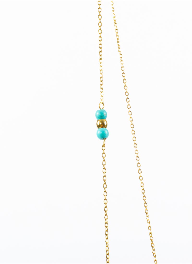 The Black Pearl Accessories - Stainless Steel necklace 2 layers with Turquoise Pendant - Image 1