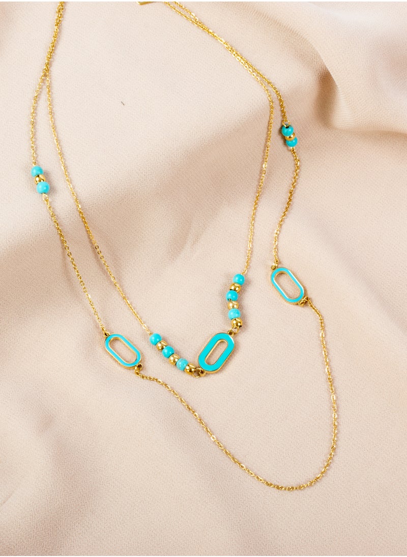The Black Pearl Accessories - Stainless Steel necklace 2 layers with Turquoise Pendant - Image 1