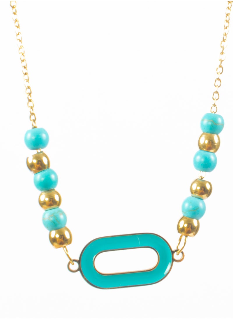 The Black Pearl Accessories - Stainless Steel necklace 2 layers with Turquoise Pendant - Image 1